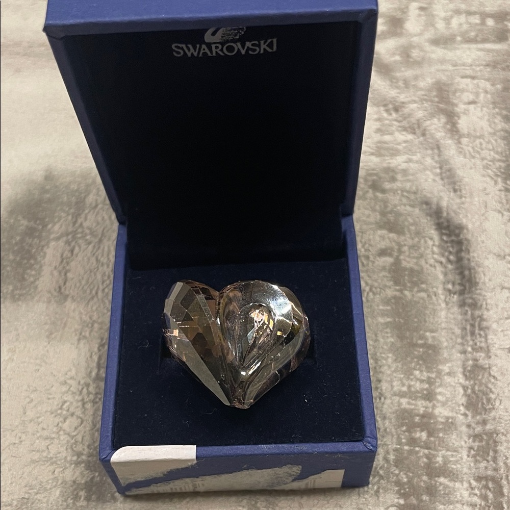 Swarovski Silver Heart Crystal Ring Sz 55